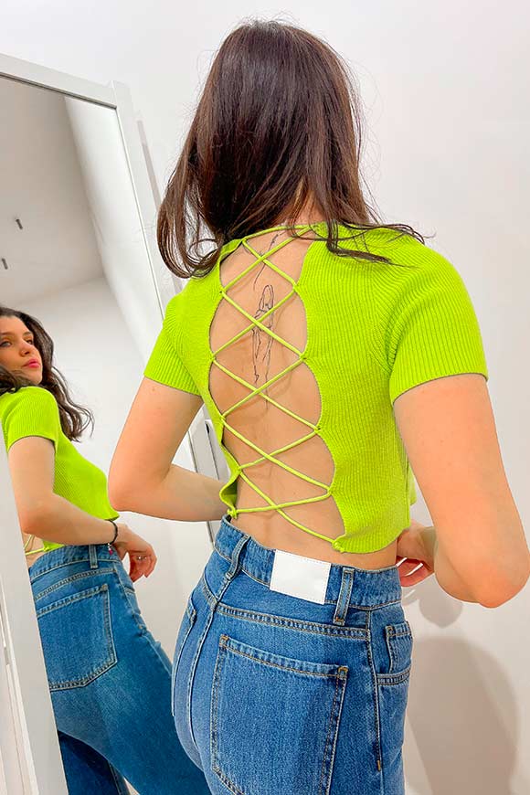 Vicolo - Acid green knitted top with interlacing on the back