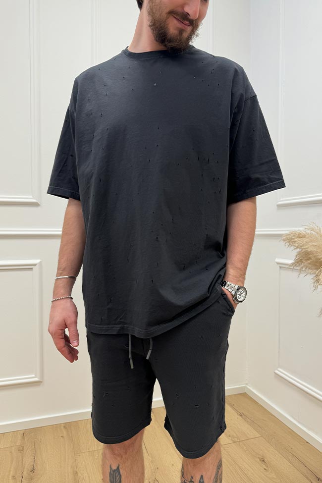 Berna - T shirt oversize piombo con rotture