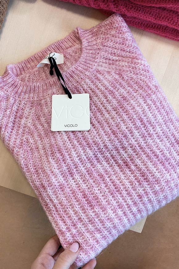 Vicolo - Maglione rosa mélange in maglia inglese