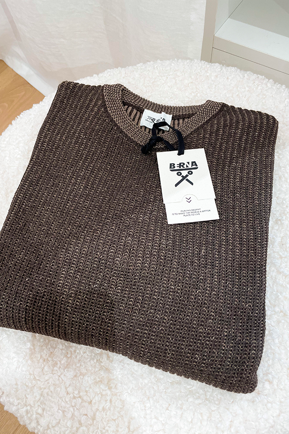 Berna - Maglione bicolore moro in misto lana