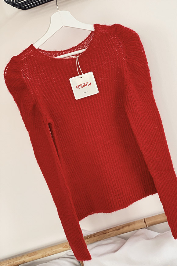 Kontatto - Maglione rosso mohair con spalle arricciate