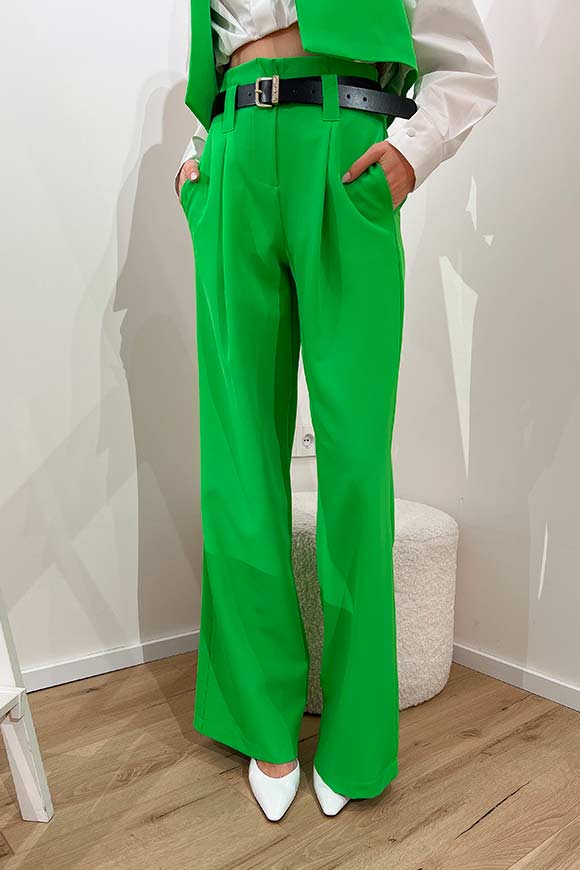 Tensione In - Grass green palazzo trousers with pleats