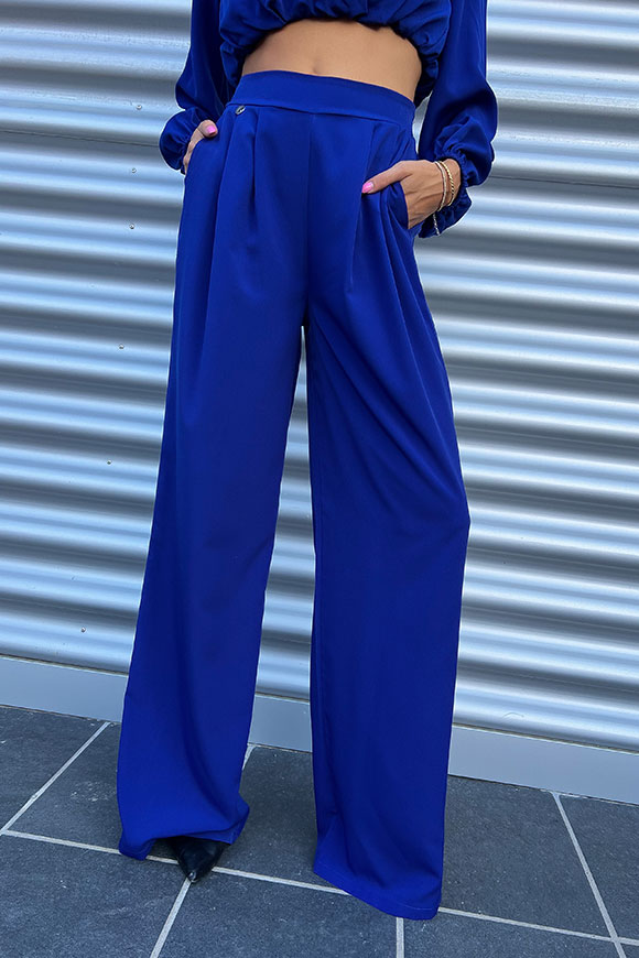 Kontatto - Pantaloni palazzo blu con molla sul retro