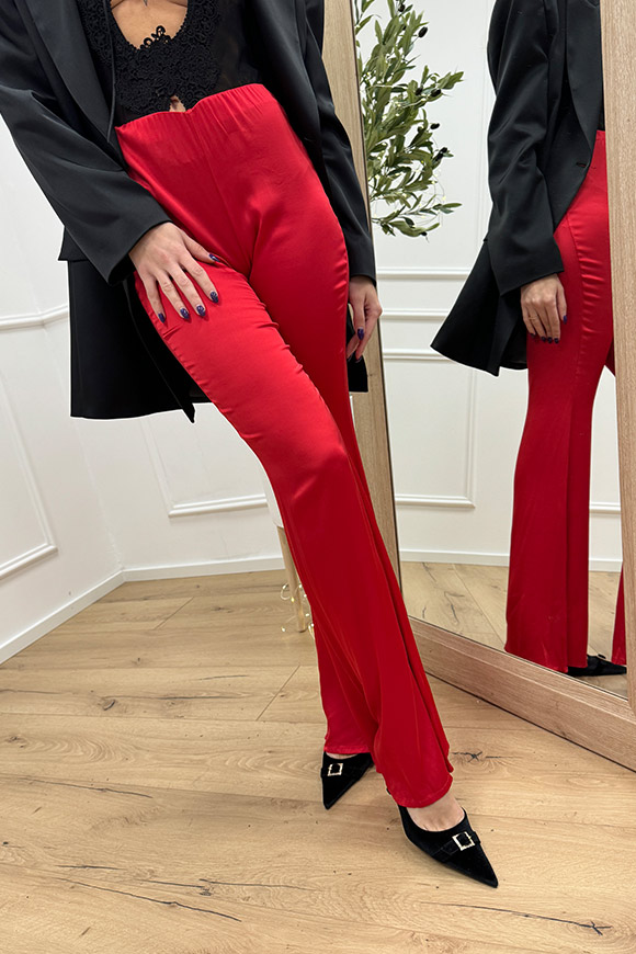 Haveone - Pantaloni rossi in satin scampanati