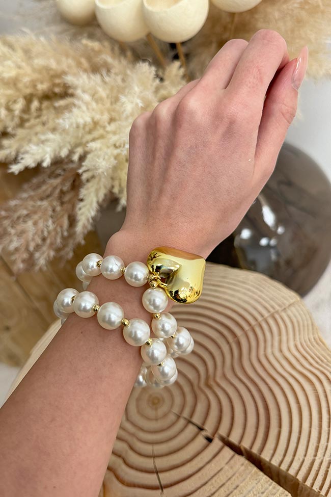 Calibro Shop - Bracciale perle a due fili con cuore oro