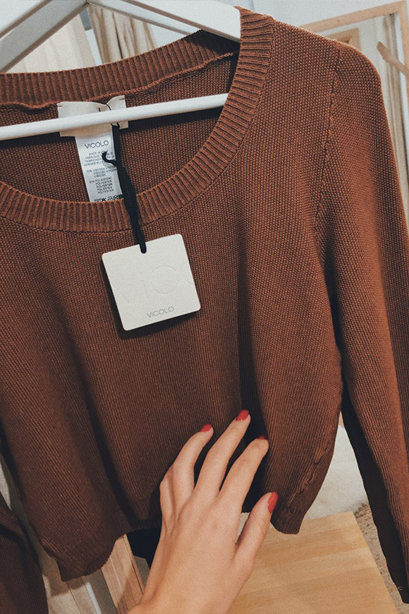 Vicolo - Short brown honeycomb sweater