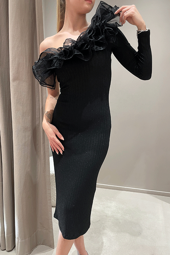 Vicolo - Vestito midi lurex nero con rouches in organza