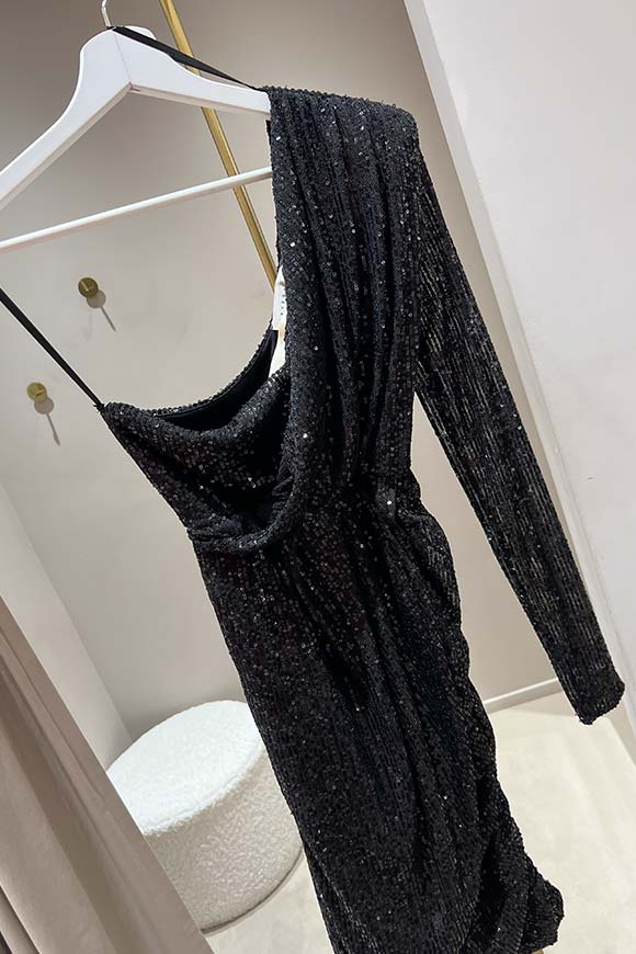 Haveone - Vestito monospalla paillettes nero drappeggiato