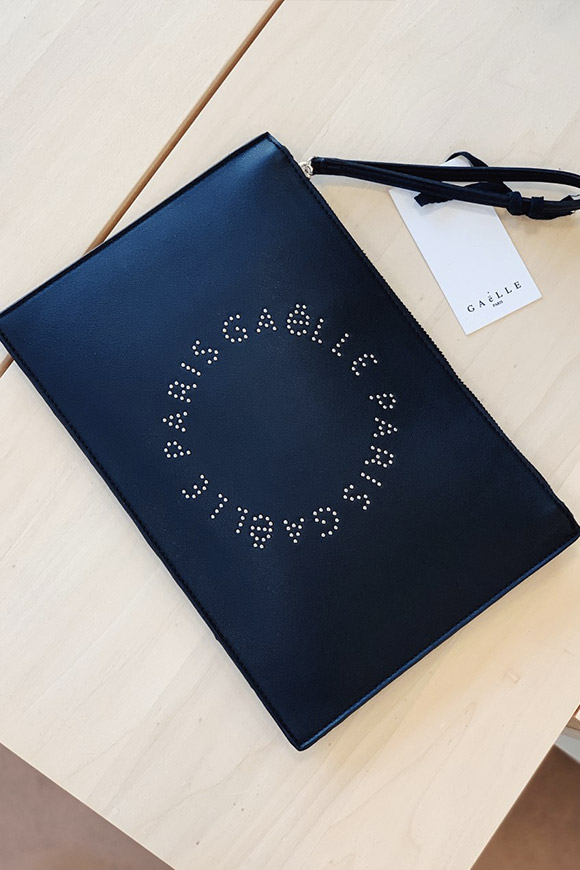 Gaelle - Black clutch bag with smooth studs logo