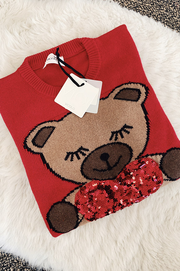 Vicolo - Maglione orsetto rosso con paillettes rosse