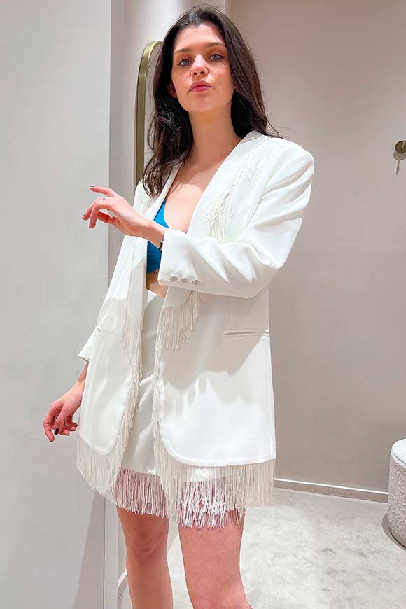 Vicolo - White jacket with fringes in technical fabric