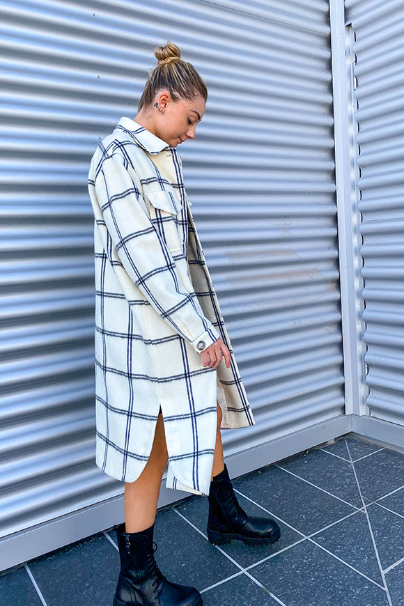 Kontatto - Long cream and blue checked coat
