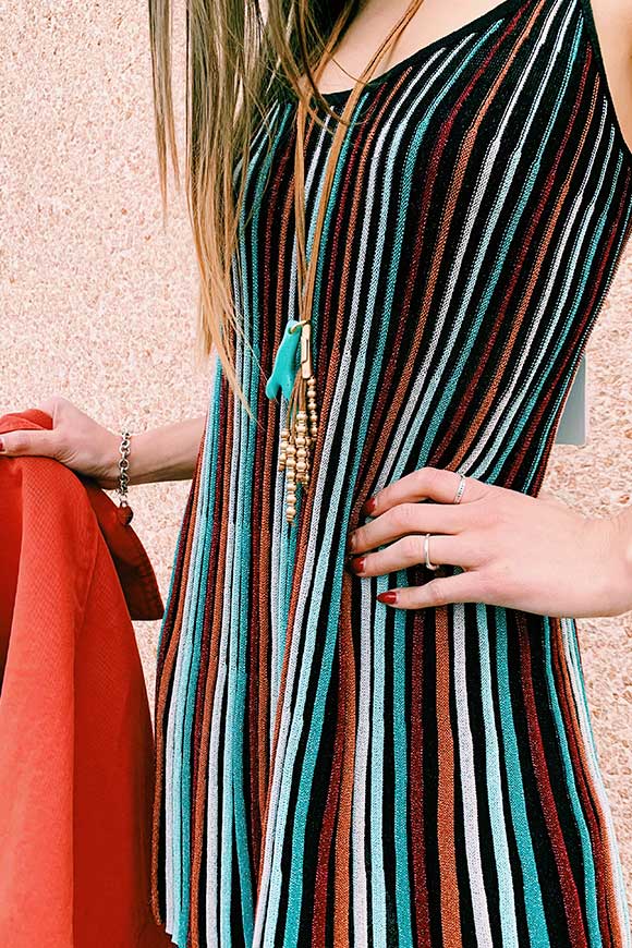 Kontatto - Multicoloured striped lurex pleated dress