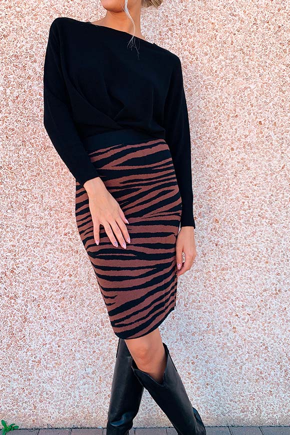 Vicolo - Brown and black zebra knit skirt