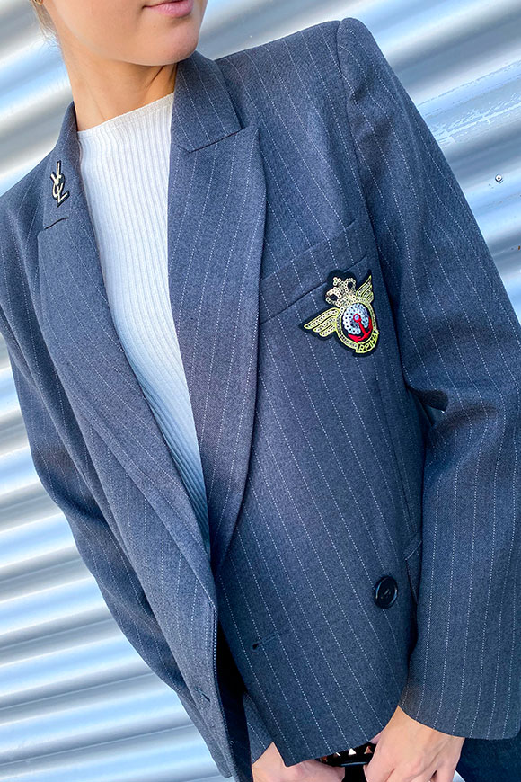 Vicolo - Gray pinstripe jacket with patch