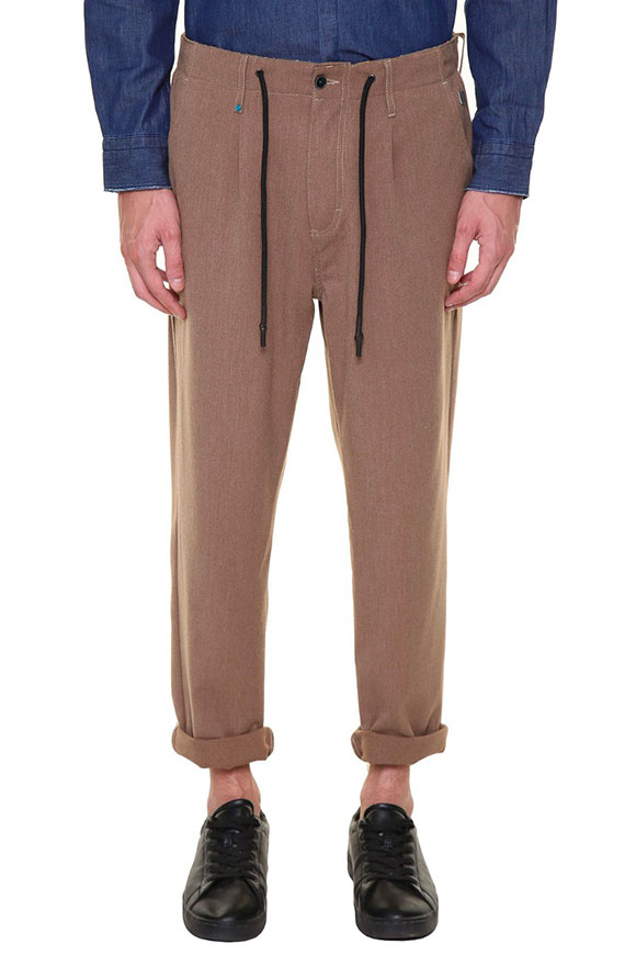 Block Eleven - Camel trousers with contrasting drawstring