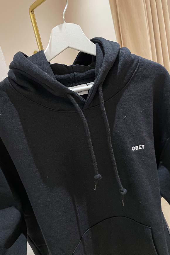 Obey - Felpa nera con cappuccio e stampa logo in cotone