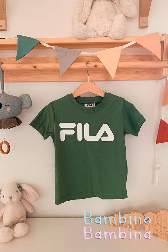 Fila - T shirt verde con logo frontale in cotone Bambino