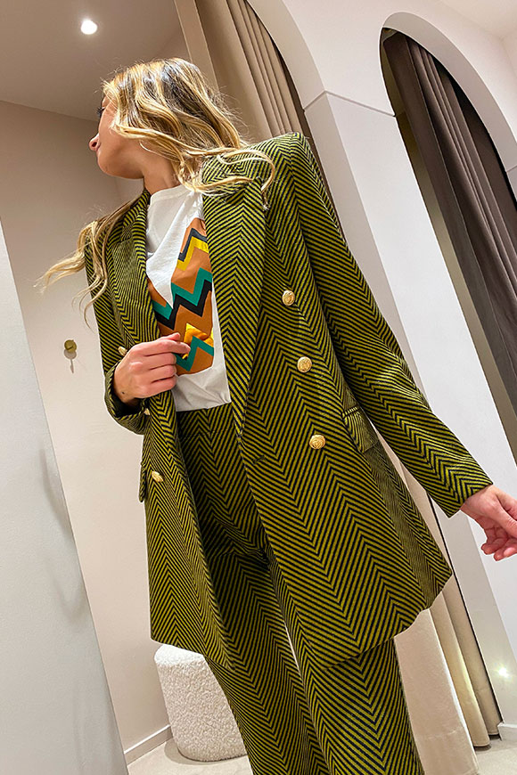 Vicolo - Olive green and black zig zag patterned jacket