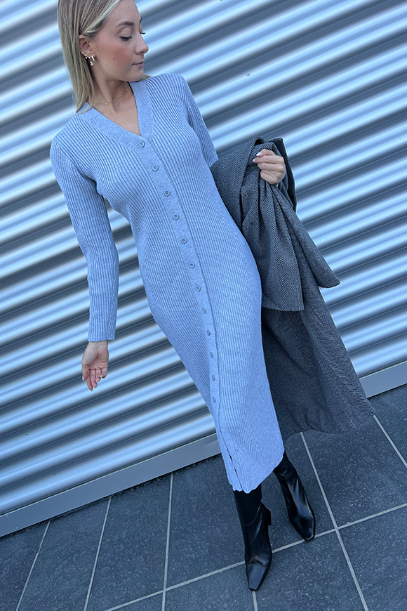 Glamorous - Vestito midi grigio in maglia con bottoni