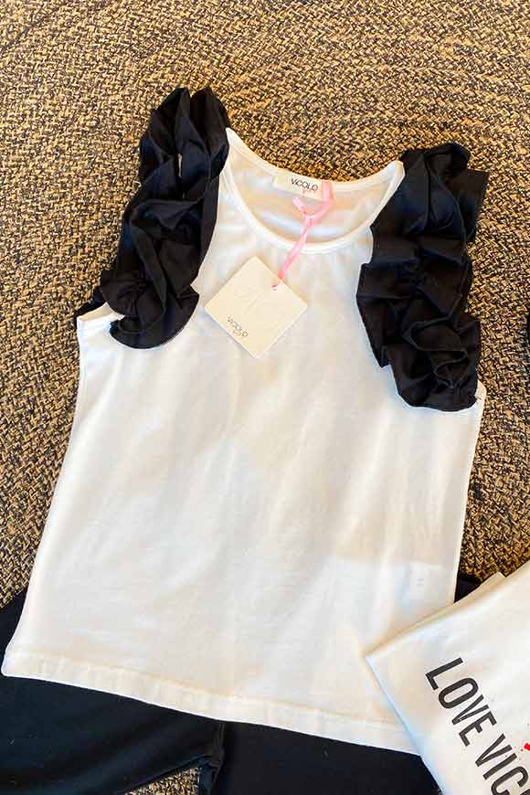 Vicolo Bambina - T shirt bianca rouches nere