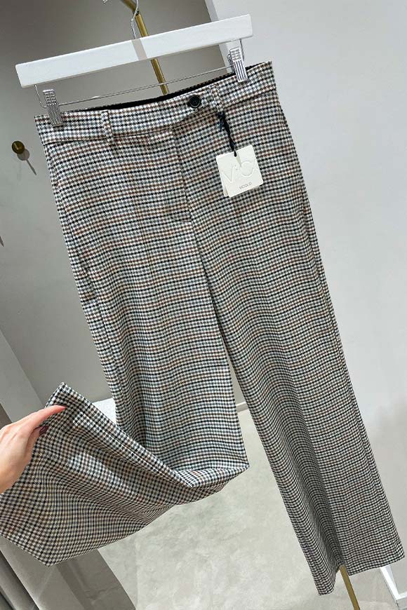 Vicolo - Pantaloni quadro moka, neri, grigi con bottone laterale