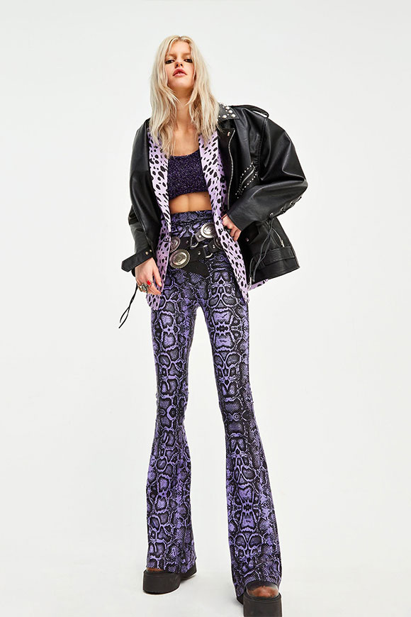 Aniye By - Purple and black Snake flared trousers
