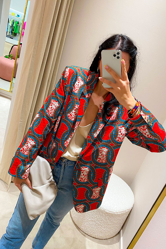 Vicolo - Red and turquoise ethnic jacket in cotton