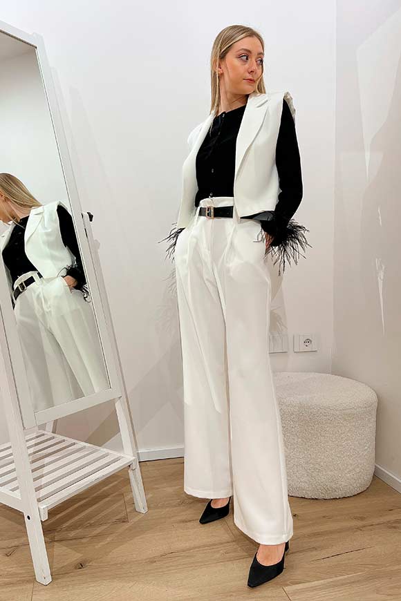 Tensione In - White palazzo trousers with pleats