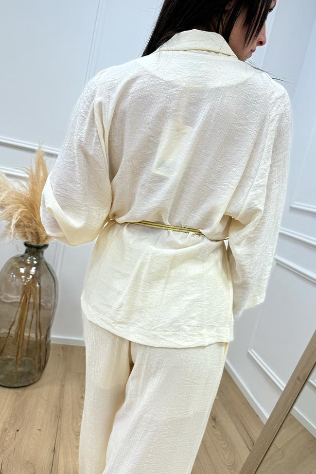 Haveone - Giacca kimono burro con cintura laminata oro