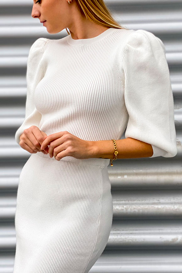 Glamorous - White ribbed sweater with balloon sleeves