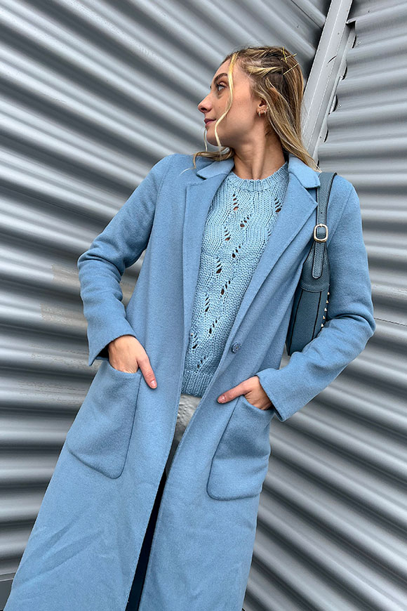 Vicolo - Long single-breasted light blue coat