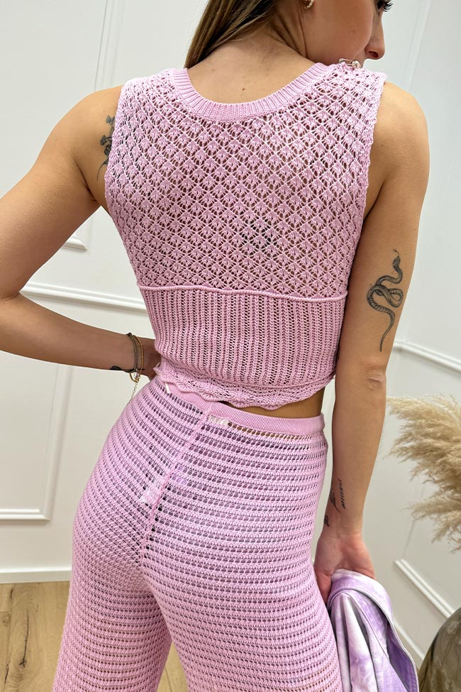 Suoli - Top in maglia crochet rosa
