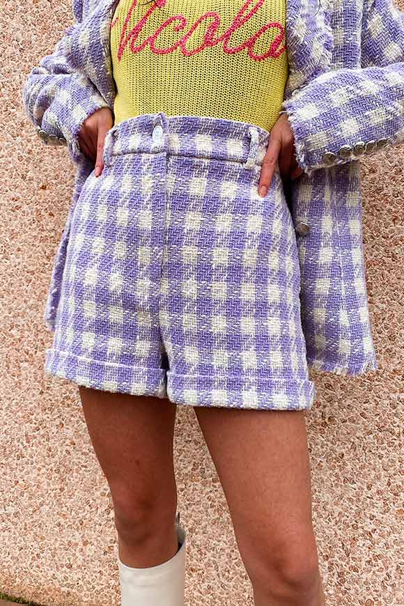 Vicolo - Lilac houndstooth tweed shorts