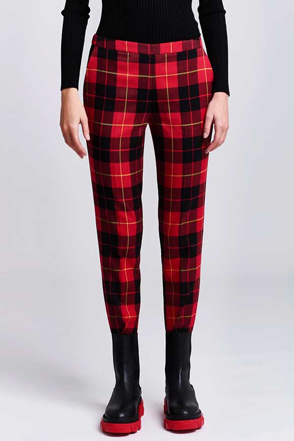Vicolo - Pantaloni quadri rosso/nero con ghette