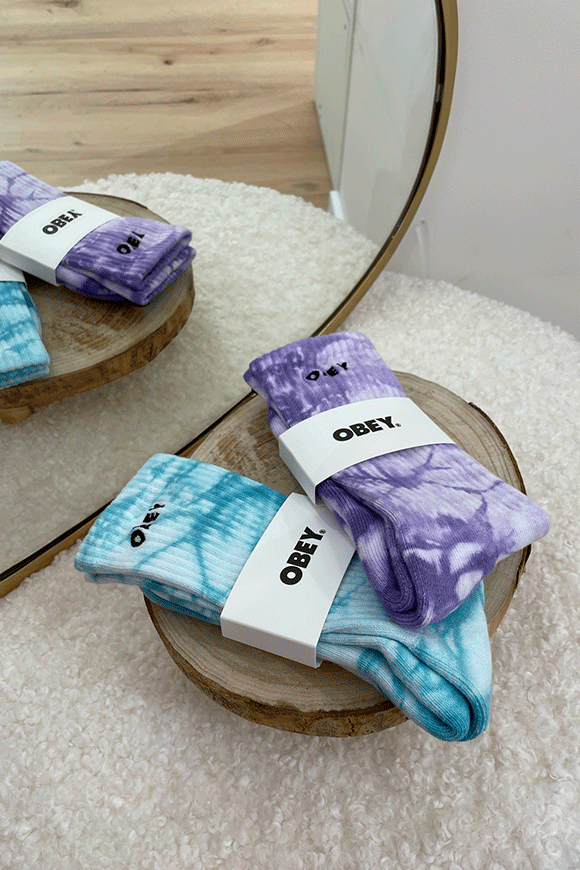 Obey - Turquoise tie dye socks with black logo embroidered