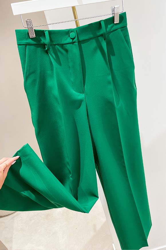 Haveone - Pantaloni verde prato a palazzo con pinces