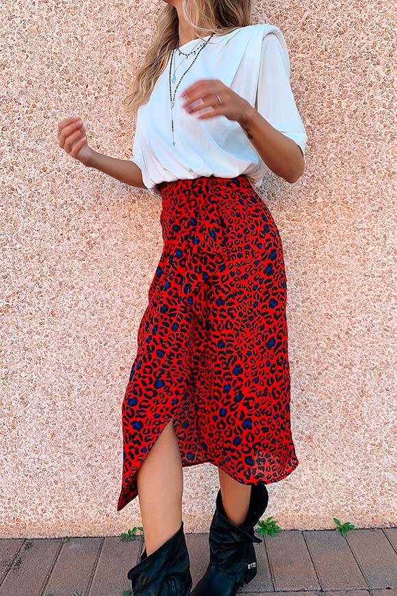 Vicolo - Red leopard midi longuette skirt