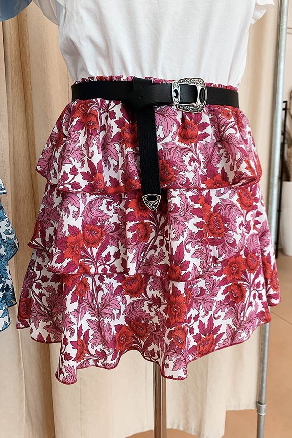 Vicolo - Irregular pink floral skirt with flounces