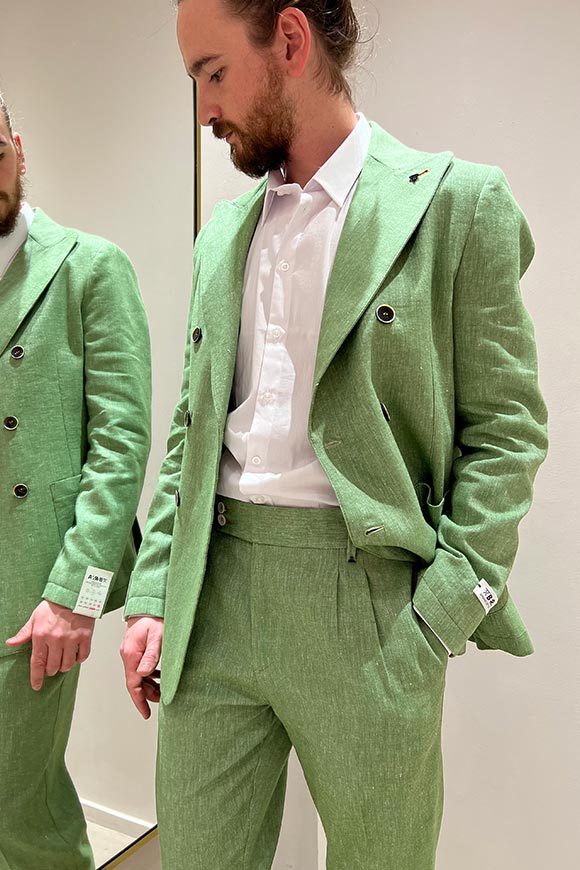Berna - Giacca fiammata verde doppiopetto in misto lino