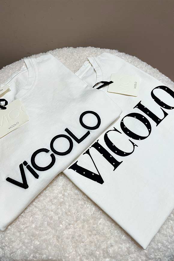 Vicolo - T shirt bianca logo Vicolo stampato nero con stelline