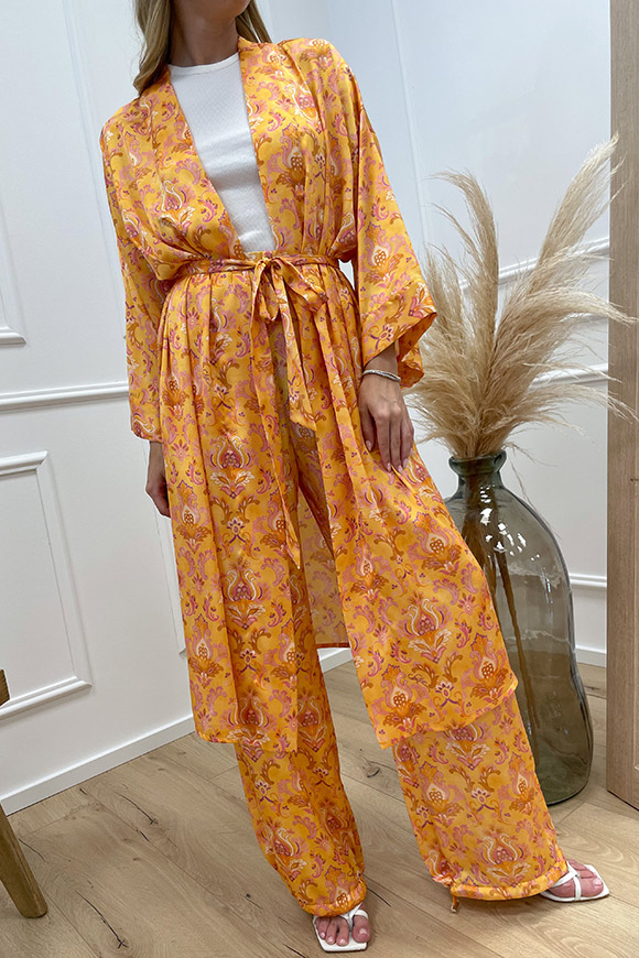 So Allure - Kimono lungo fantasia cashmere arancio