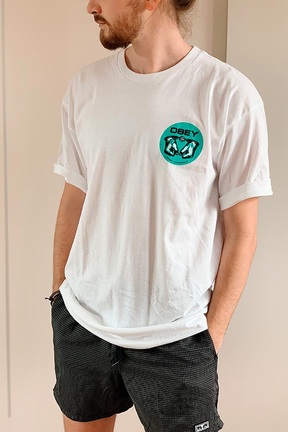 Obey - T shirt bianca con logo menta Awareness