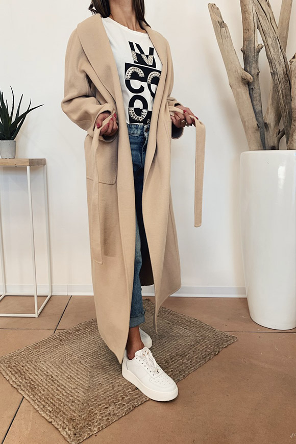 Vicolo - Long beige coat with waist belt