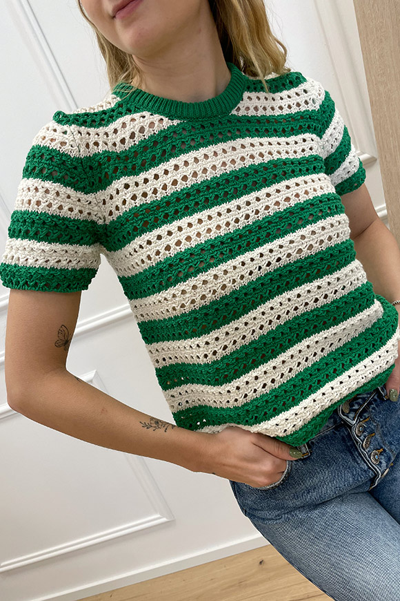 Haveone - Maglia crochet verde e panna