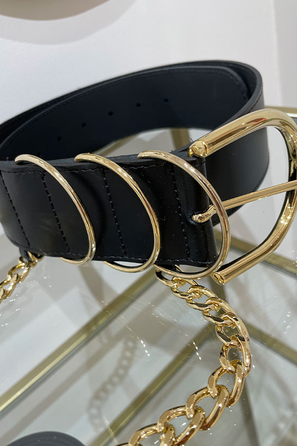 Vicolo - Cintura nera con fibbia oro e catena