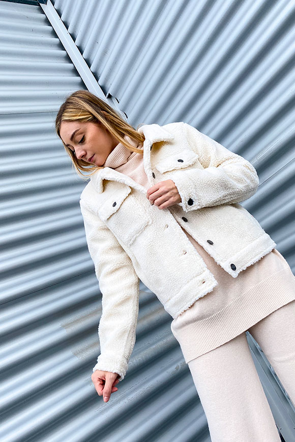 Glamorous - Cream teddy-style bomber jacket with black buttons