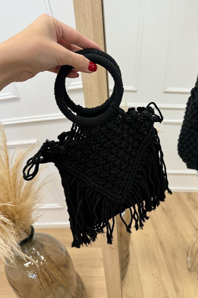 Calibro Shop - Borsa crochet mini nera con frange