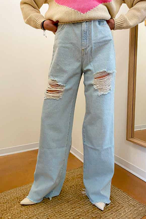 Vicolo - Wide light jeans with tears