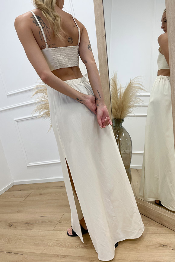 Vicolo - Vestito panna con cut out in misto lino